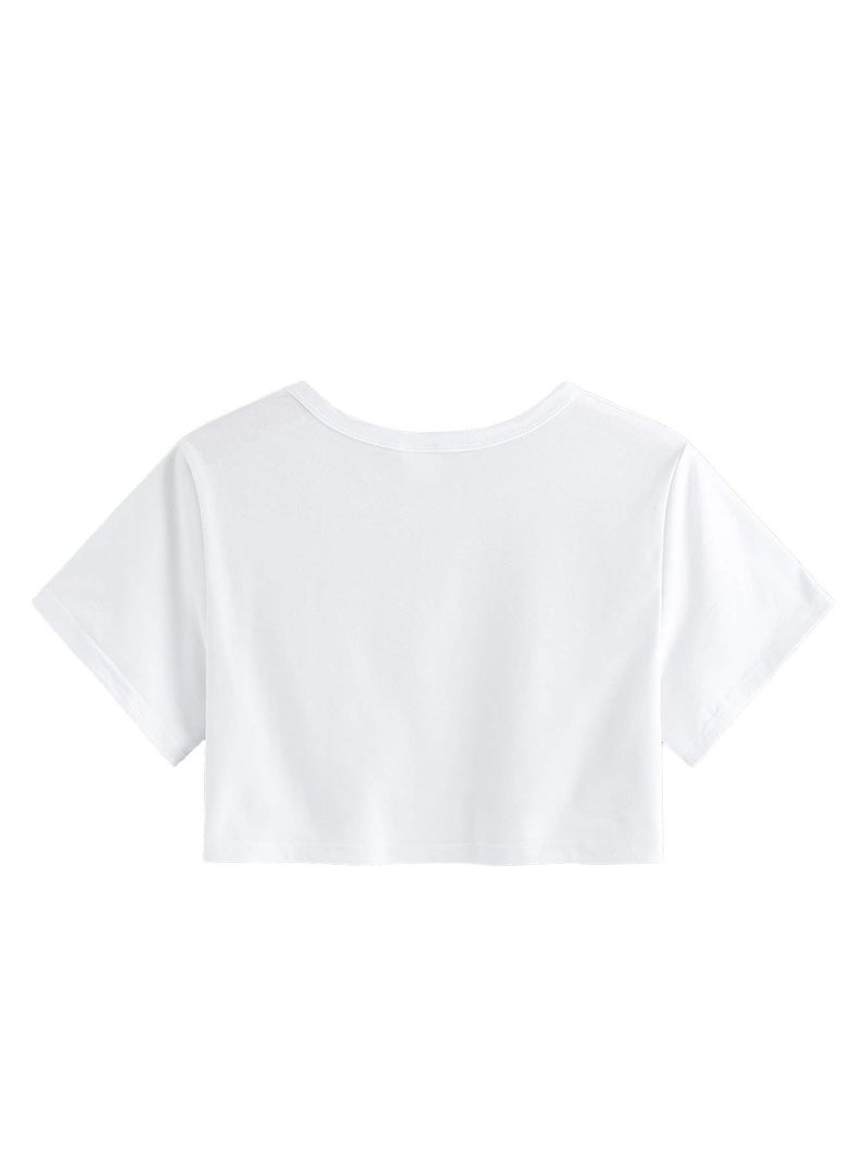 SweatyRocks Women's Summer Letter Print Crop Top T-Shirts Casual Short Sleeve Cropped Tee White S - Image 2